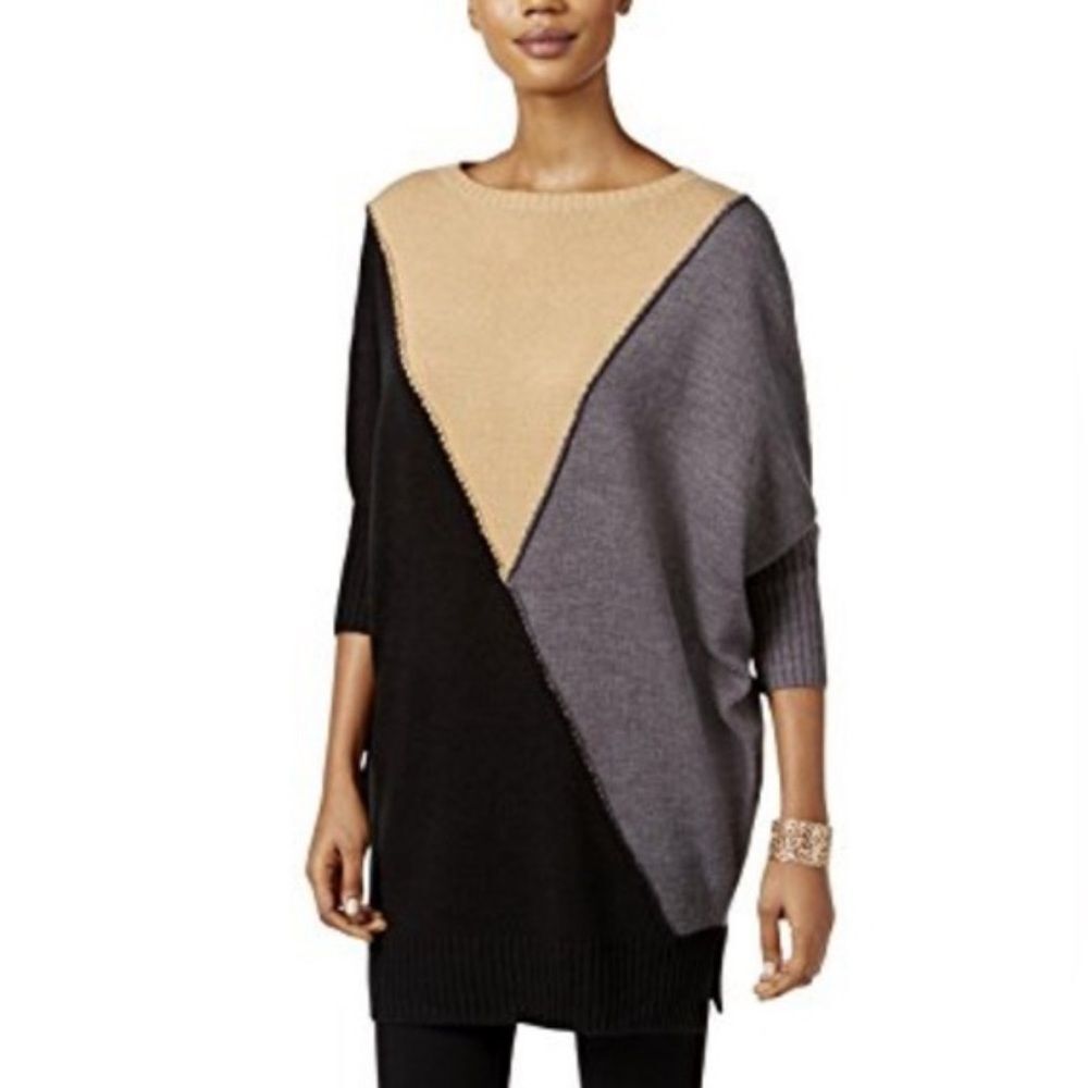Style & Co black mocha and gray color block tunic knit sweater size medium